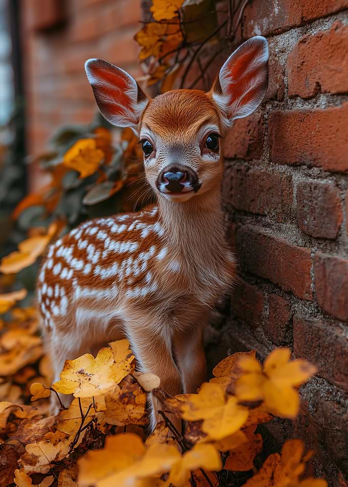 Adorable Fawn Among Autumn Leaves