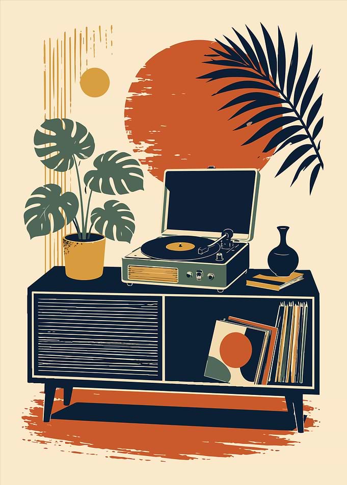 Music Vinyl Record Player Minimalist Boho Art