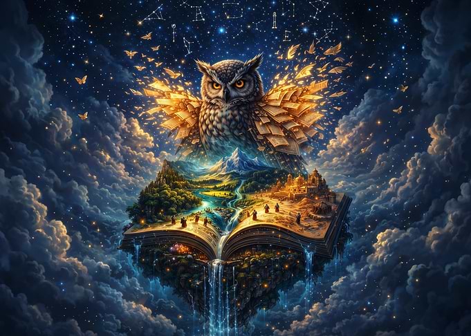 Magical Owl and Floating Fantasy Book