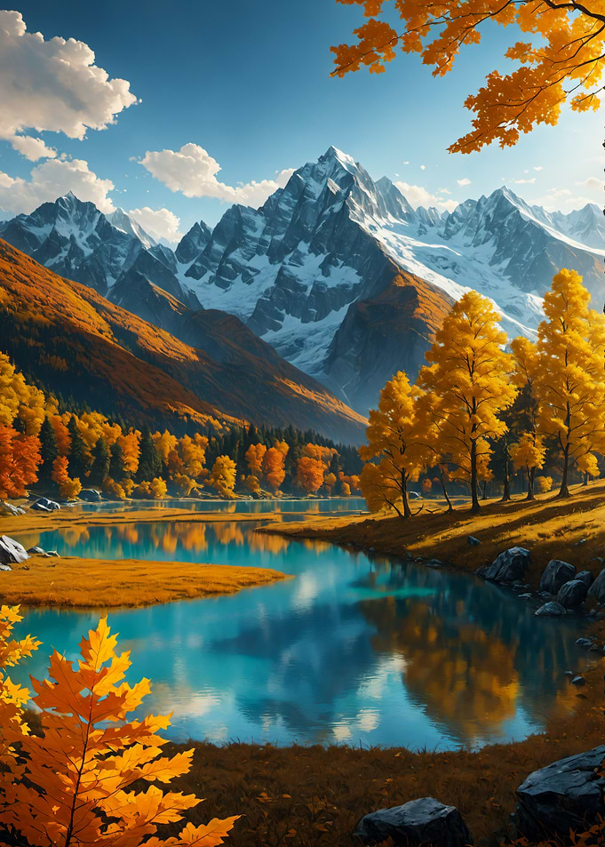 Autumn Mountain Lake River Landscape