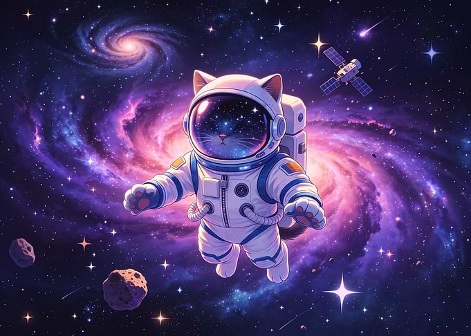 Astronaut Cat Floating in Space