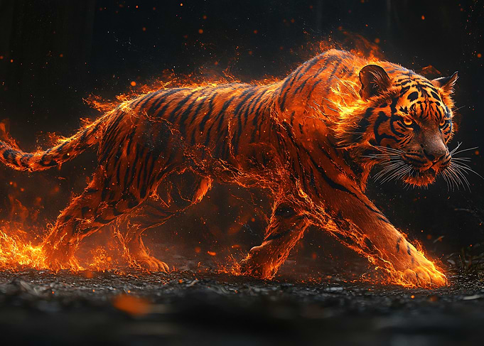 Majestic Tiger Engulfed in Fire