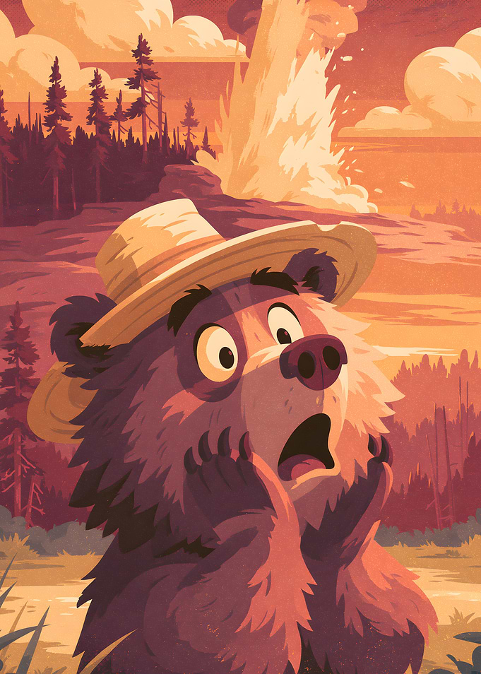 Surprised Bear at Yellowstone Geyser