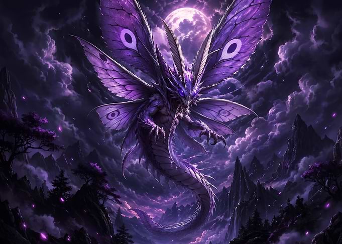 Purple Moth Dragon Fantasy Creature