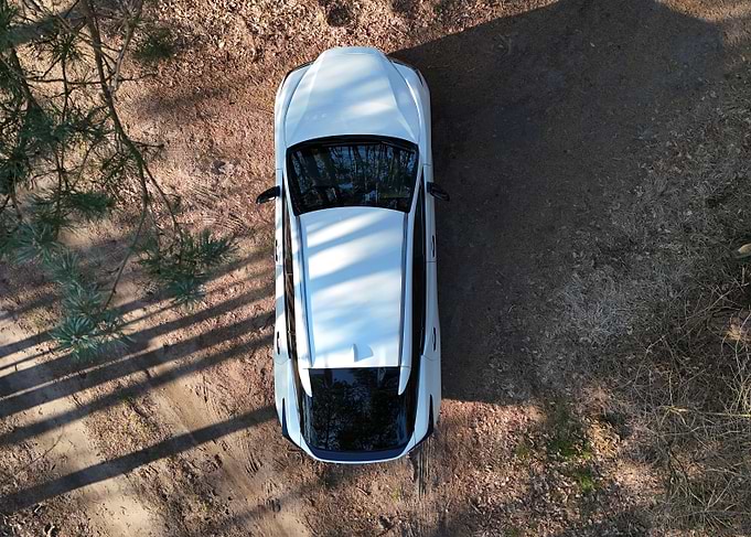 Top-down view of white SUV
