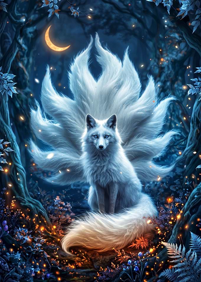 Mystical Nine-Tailed White Fox