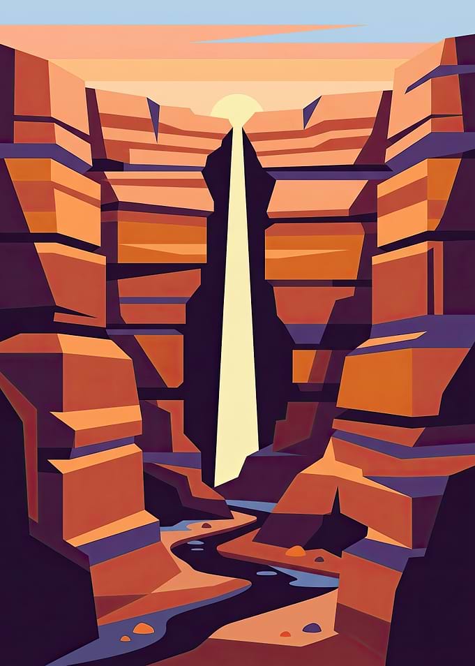 Stylized Canyon Landscape at Sunset