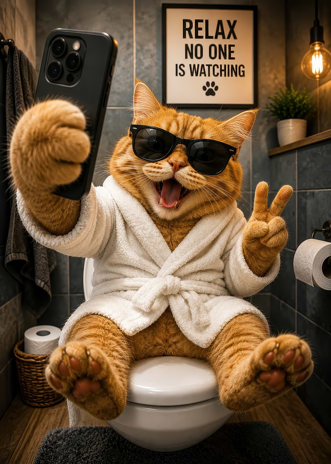 Cool Cat Taking a Bathroom Selfie