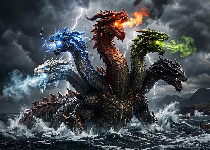 Five-Headed Elemental Hydra Sea Monster