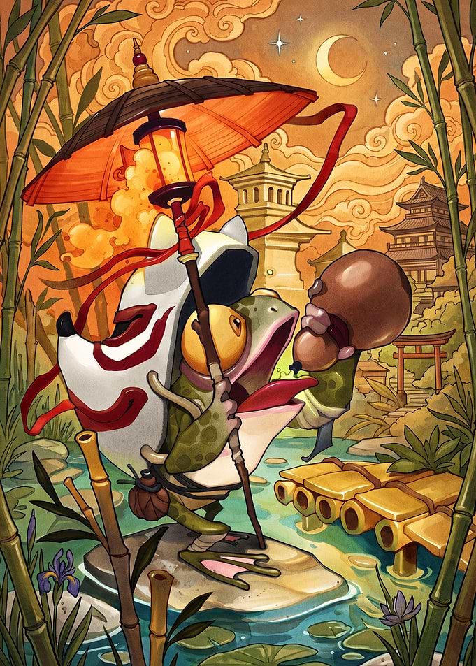 Frog Traveler with Kitsune Mask
