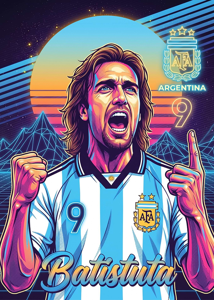Gabriel Batistuta Retro Synthwave Poster