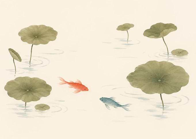 Minimalist Koi Fish and Lotus Leaves