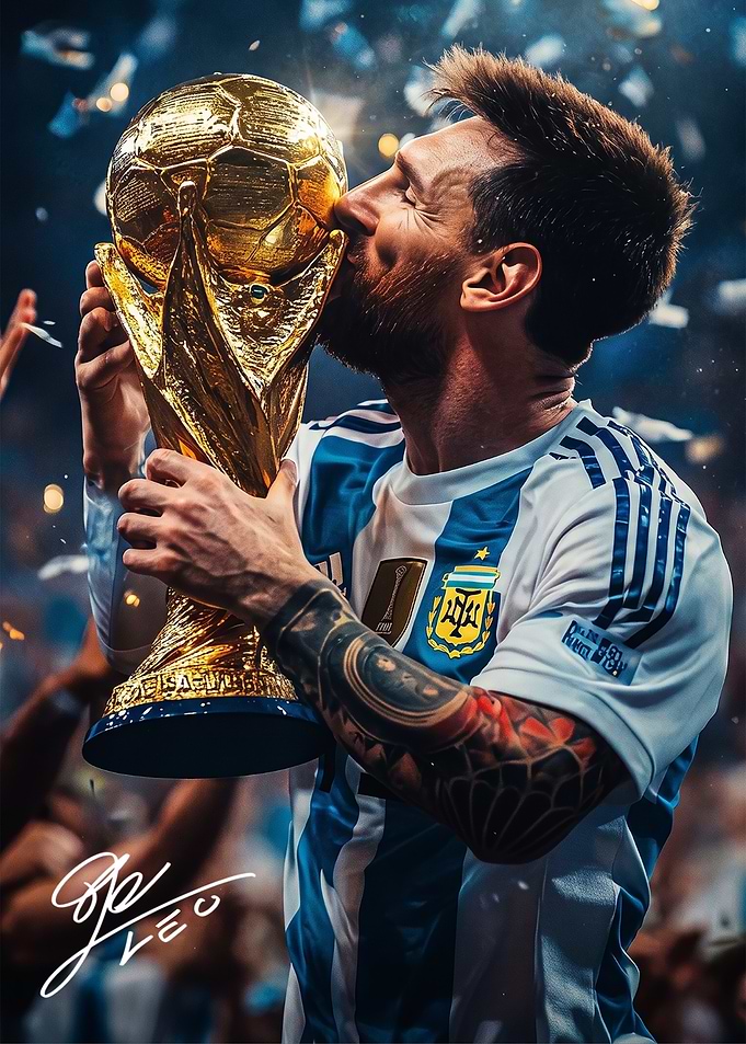 Lionel Messi Kissing World Cup Trophy