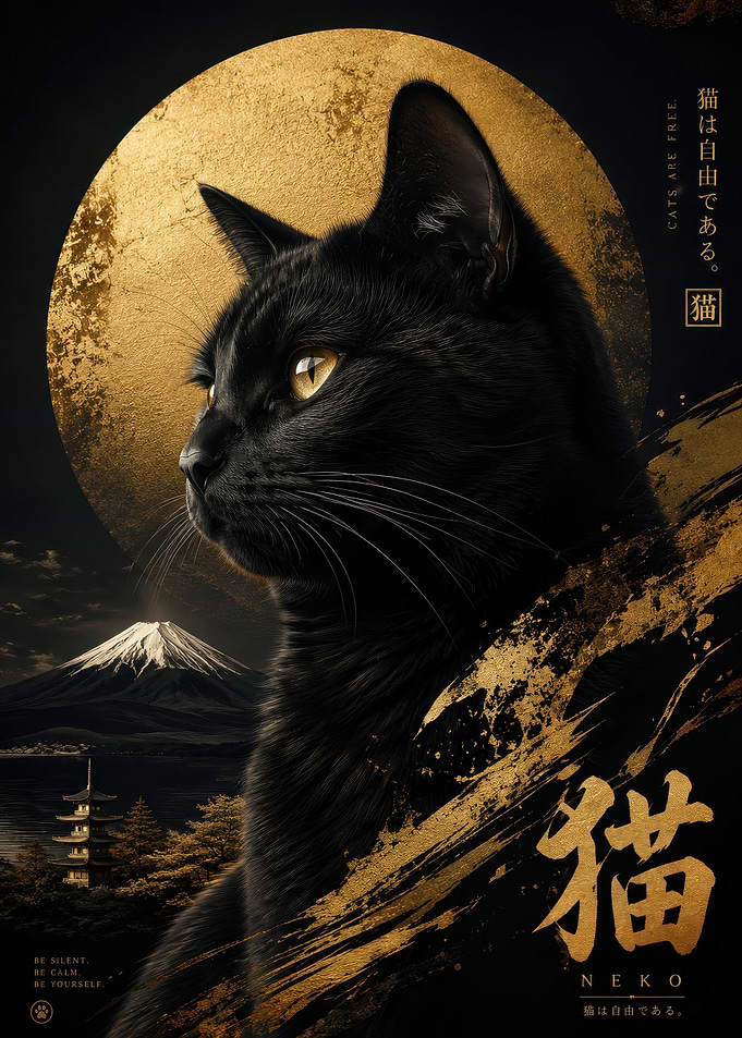 Majestic Black Cat Japanese