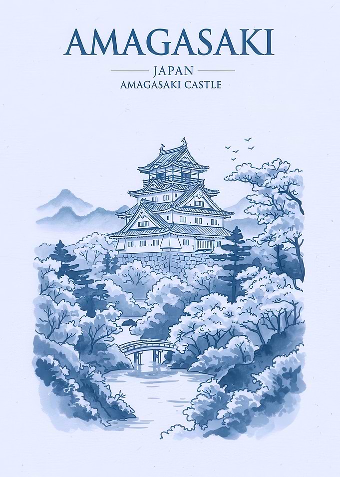 Amagasaki Castle Japan Travel Poster