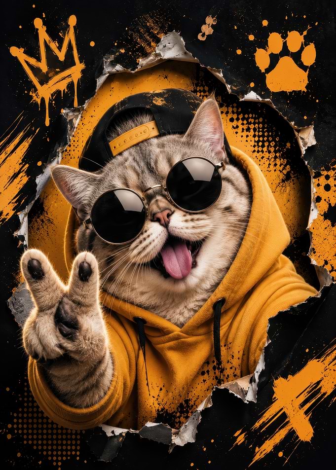 Cool Cat in Yellow Hoodie