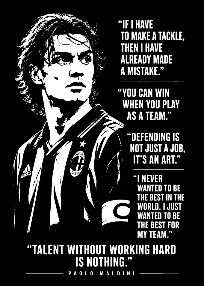 Paolo Maldini Inspirational Football Quote Poster