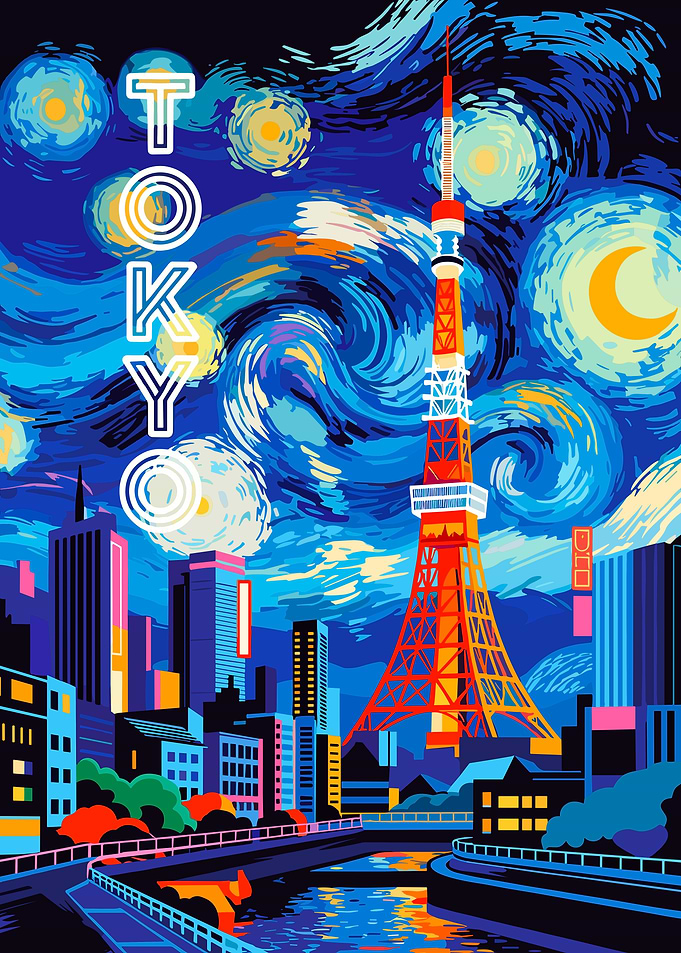 Tokyo Tower Starry Night Art