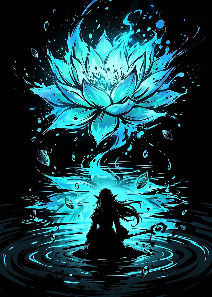 Elf Mage and Glowing Blue Lotus