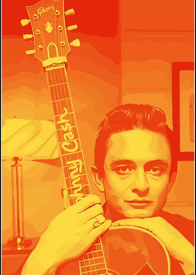 Johnny Cash with Gibson Guitar Portrait