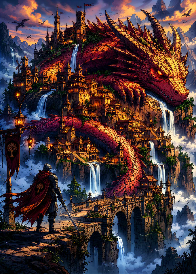 Knight and the Mountain Draigon