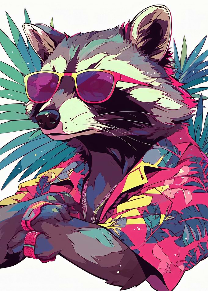 Cool Raccoon in Tropical Shirt