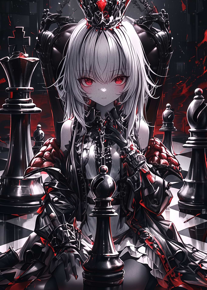 Anime Chess Queen with Red Eyes