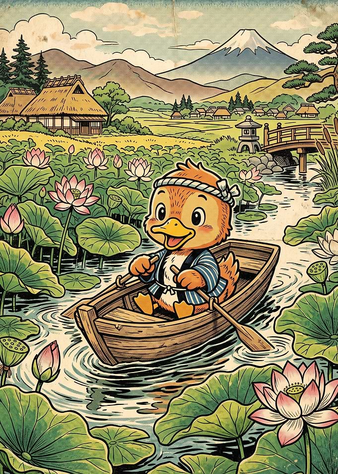 Cute Duck Rowing in Japan