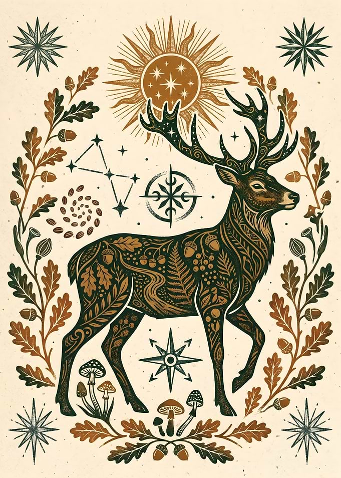 Mystical Forest Deer Illustration