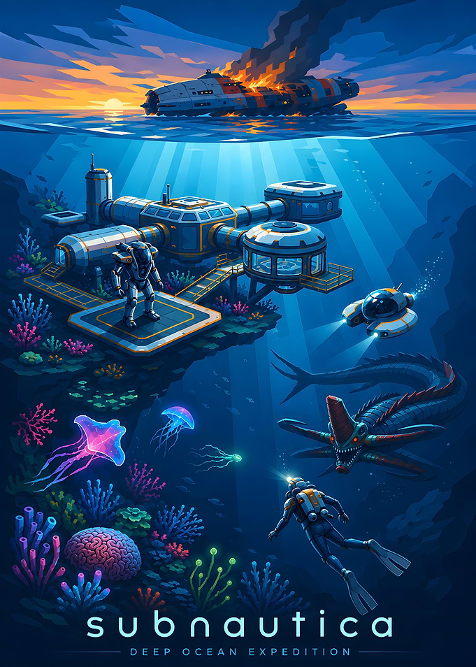 Subnautica Deep Ocean Expedition Poster