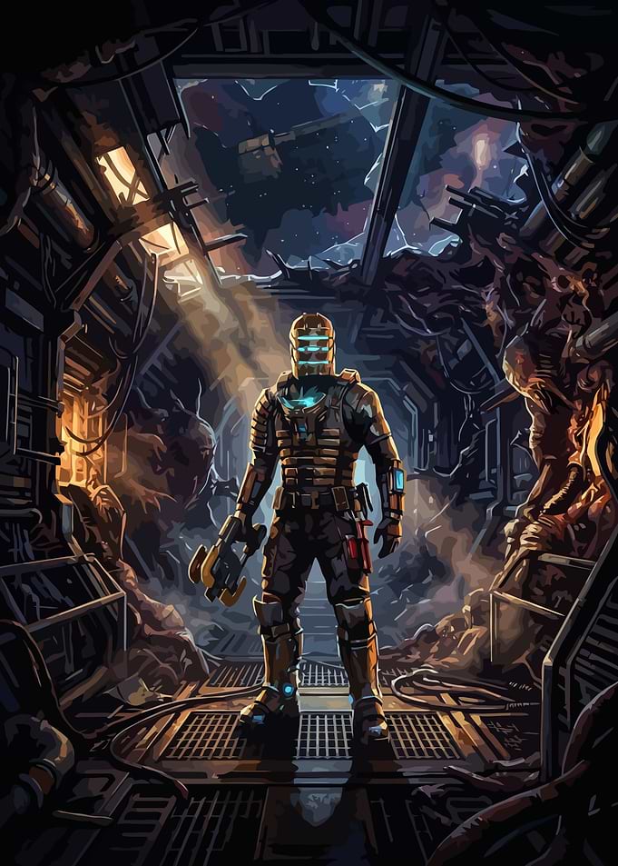 Isaac Clarke in Dead Space Corridor