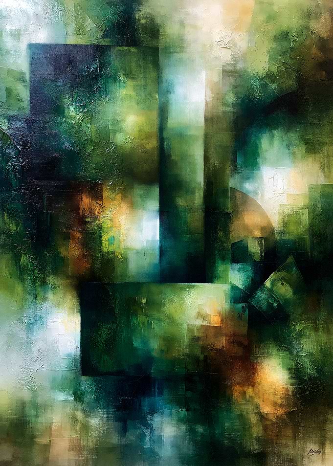 Shibui Abstract Modernism No. 09 – Verdant Patina Wall Art