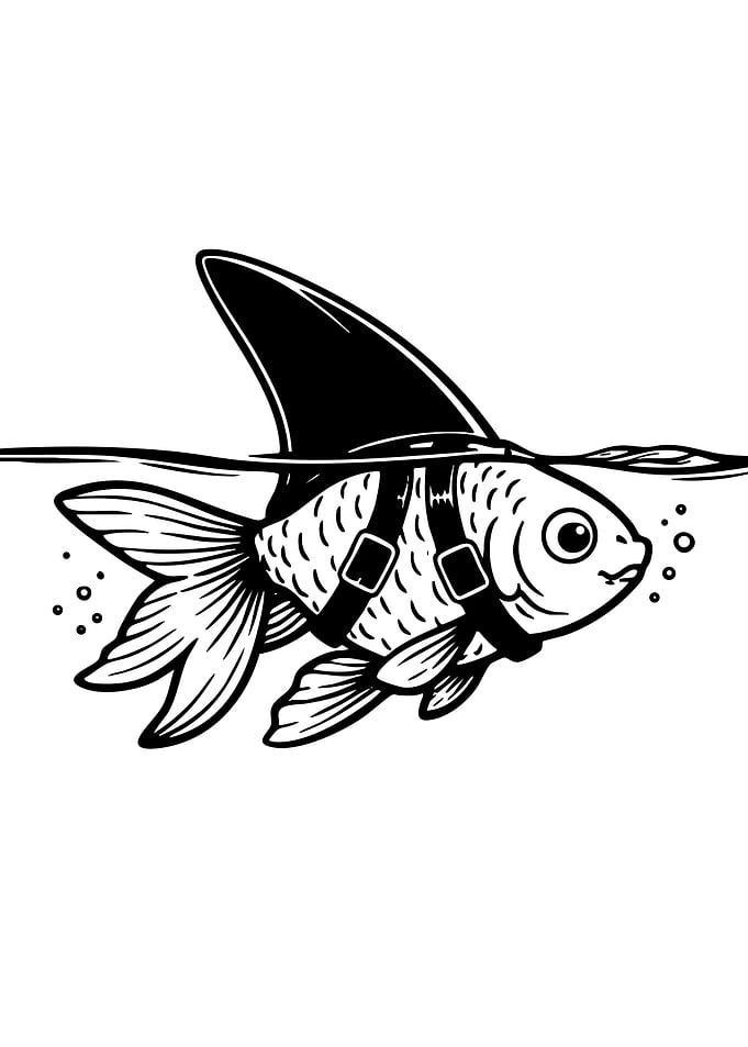 Goldfish Wearing a Shark Fin Costume