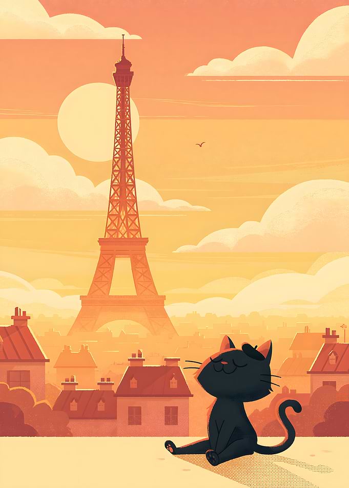 Black Cat in Paris Sunset