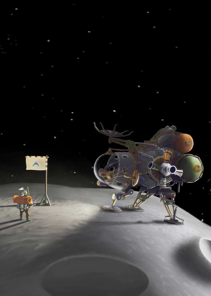 Astronaut and Steampunk Lunar Lander