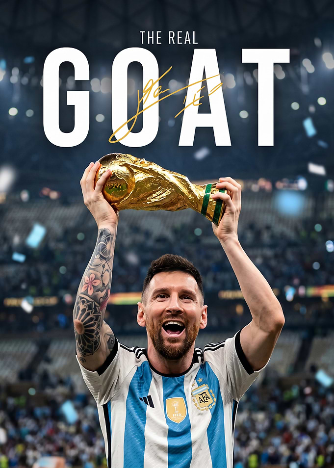 Lionel Messi Lifting World Cup Trophy