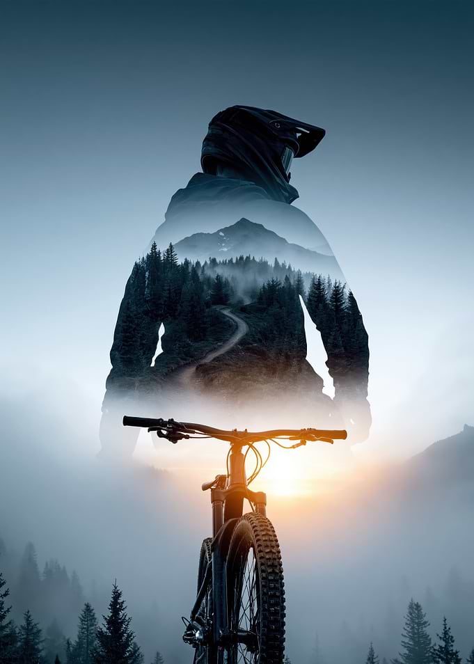 Mountain Biker Double Exposure Silhouette