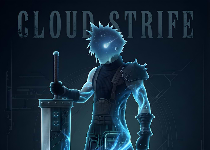 Final Fantasy VII Cloud Strife Cosmic Silhouette Poster
