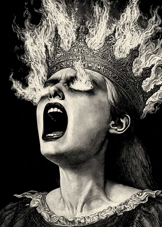 Burning Queen Engraving Style Portrait
