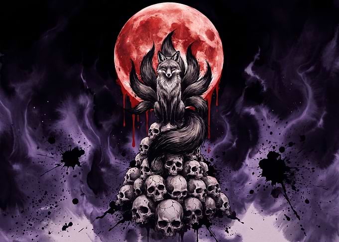 Nine-Tailed Fox on Skull Throne