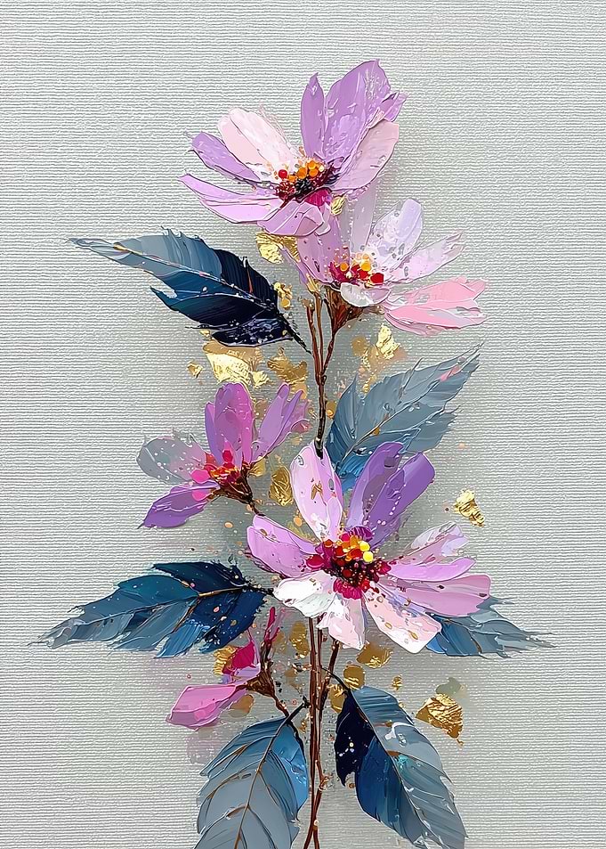 Impressionist Floral Painting with Gold Accents