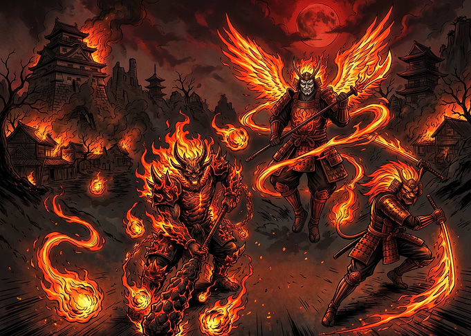 Fiery Samurai and Oni Warriors