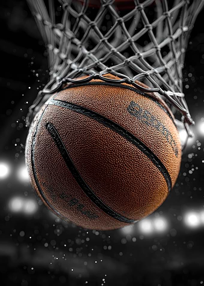 Basketball Swishing Through the Net