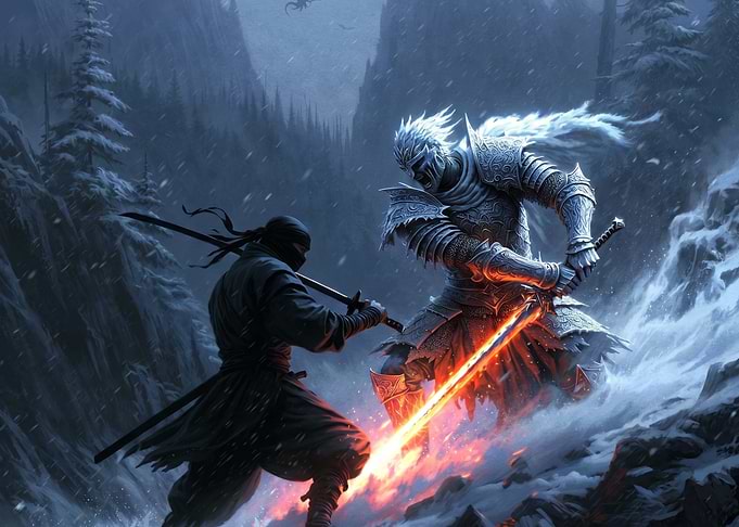 Ninja Versus Knight Snow Duel
