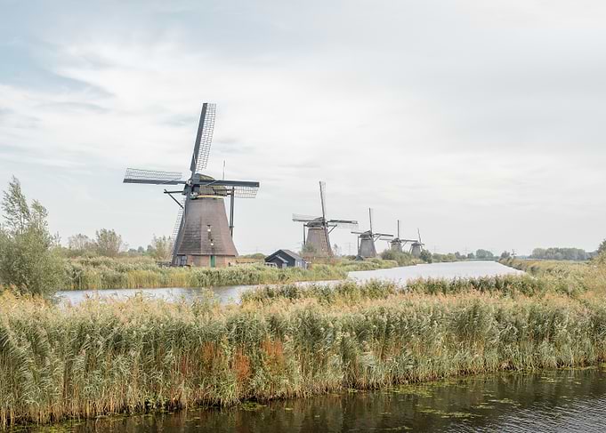 Traditional Dutch Windmills in Kinderdijk