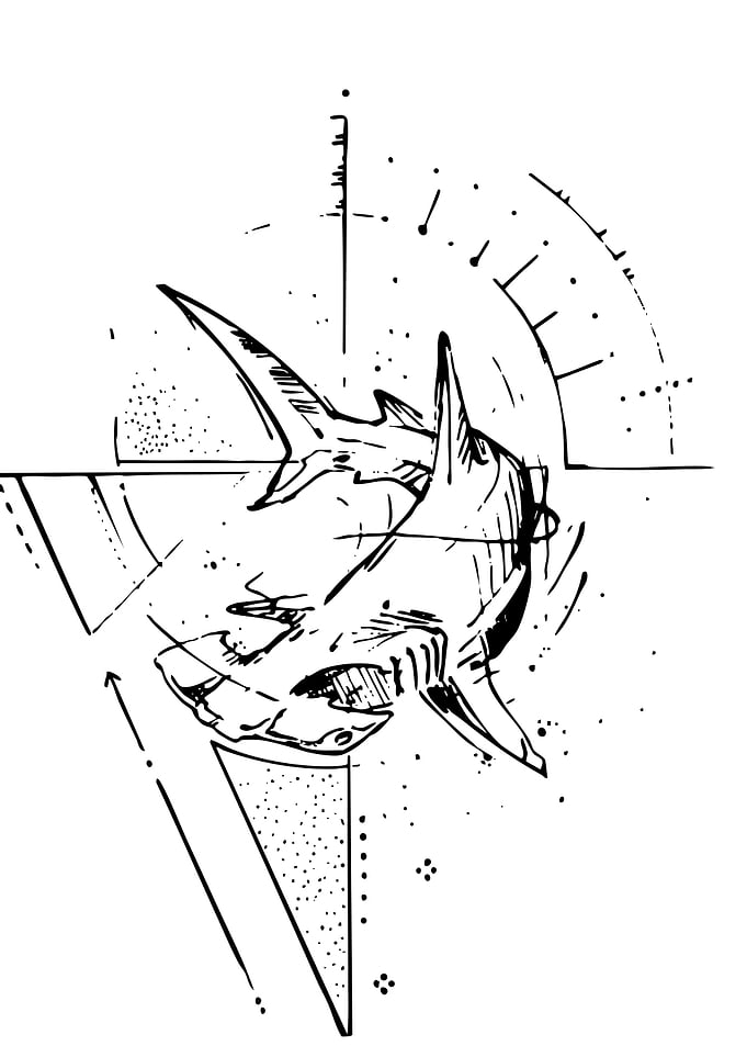 Geometric Hammerhead Shark Line Art