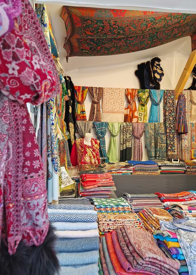Colorful Textile Market Stall Display