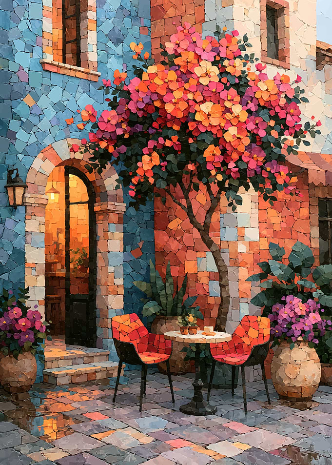 Mediterranean Courtyard with Mosaic Walls