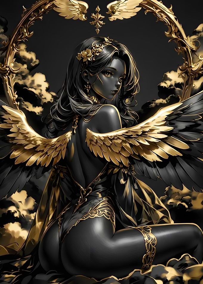 Ethereal Black and Gold Angel