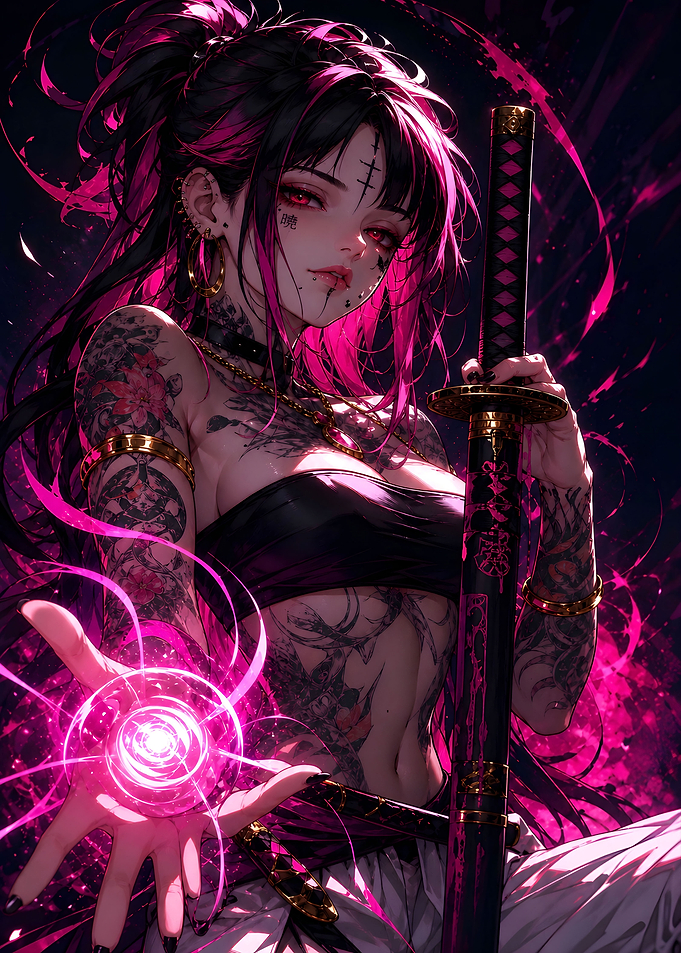 Tattooed Anime Warrior with Magic Orb